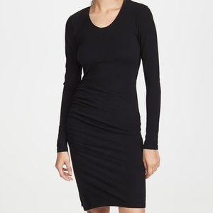 Sundry Long Sleeve Ruched  Slit Dress Black